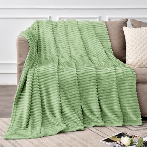 3D Ribbed Apple Green Fleece Twin Blanket for Couch (Apple Green / Twin(60"x80"))