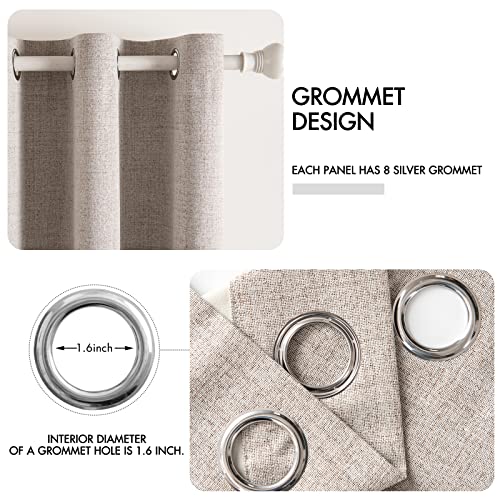 100% Blackout Linen Curtains for Bedroom 52x120 Inches Khaki (Khaki / 52"W x 120"L (Pack of 2))