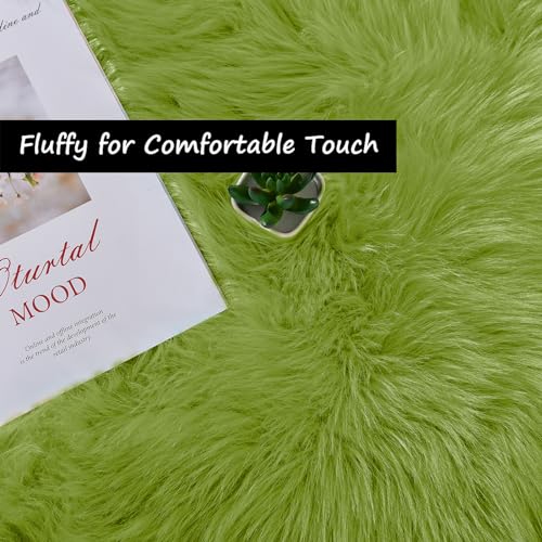 Lime Green Area Rug 6x9 Fuzzy Fluffy Furry Shag Rug for Bedroom Faux Sheepskin Fur Soft Rectangle (6' x 9' (Rectangular) / Olive Green)