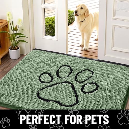 Dog Door Mat for Muddy Paws (48"X30" / Olive Green and Black)