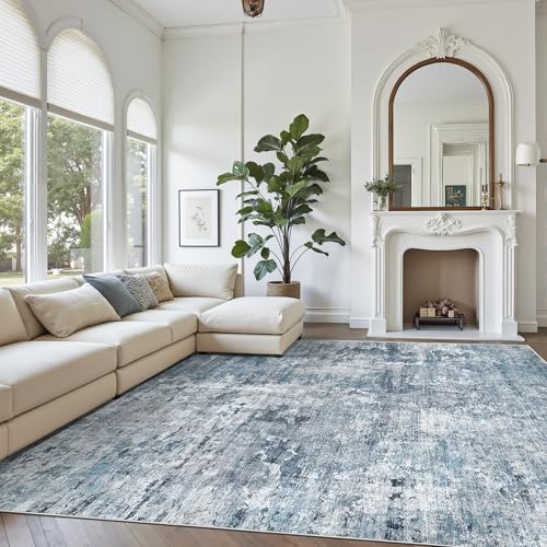 10x12 Area Rugs for Living Room Washable Rug Abstract Blue (Blue/Grey / 10' x 12' (Rectangular))