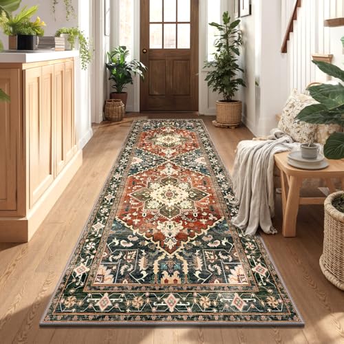 Washable Runner Rug (3 x 8 Feet / Brick Red)