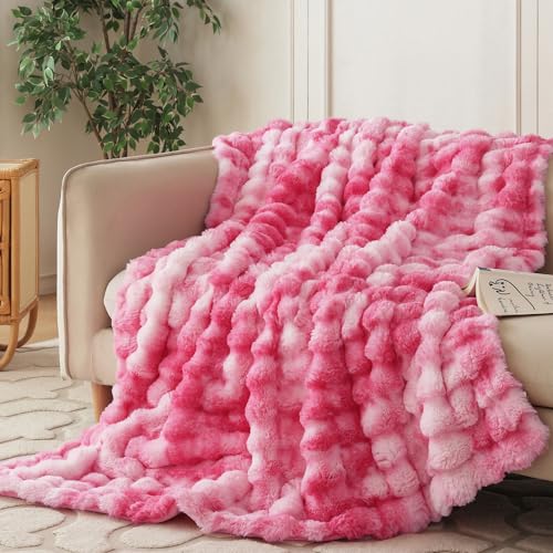 Soft Bubble Faux Fur Throw Blanket (Tie-dye Pink / 50“x60”)
