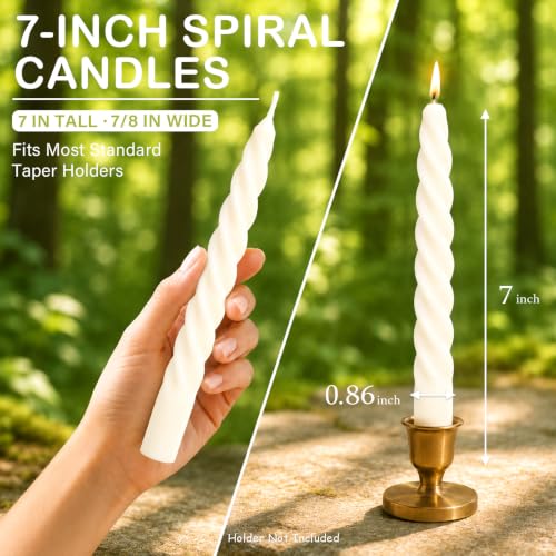4 Pack 7 Inch Natural Beeswax Spiral Taper Candles (White)