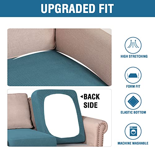 Super Stretch Individual Seat Cushion Covers Sofa Covers Couch Cushion Covers Slipcover Sets Thick Jacquard Textured Twill Fabric (Storm Blue / 2 Cushion Loveseat)
