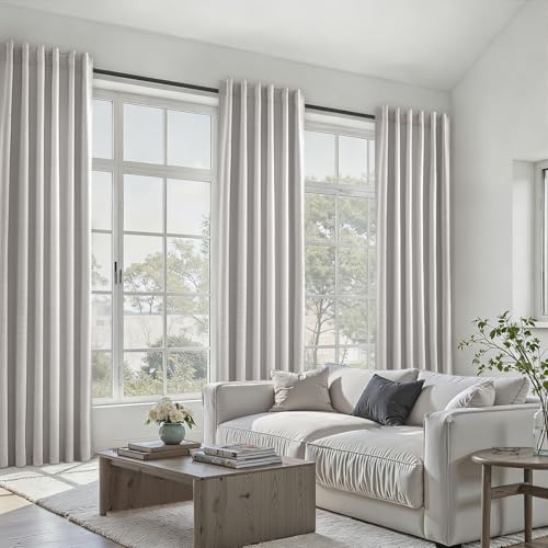 Grey Beige Extra Long 132 Inch 100% Blackout Curtains for Livingroom Neutral Modern Linen Blend Curtain Drapes Sound Proof Drapes Privacy Ceiling Track Villa Bedroom 11Ft (Grey Beige / 52"W x 132"L (Pack of 2))
