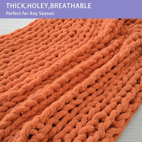 Chunky Knit Throw Blanket for Couch (Terracotta / 40"x80" (Special Size Throw))