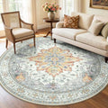 Washable Area Rug (Beige/Carbon Grey/Orange / 6' (Round))