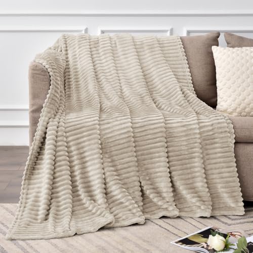 3D Ribbed Jacquard Linen Fleece Twin Blanket for Couch (Linen / Twin(60"x80"))