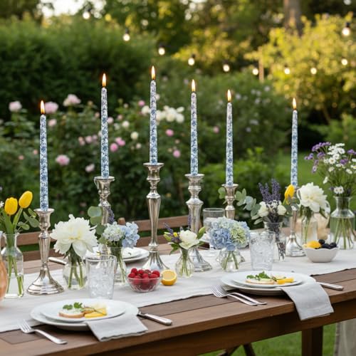 Chinoiserie Blue Floral Taper Candles (8D4T-BLUFLW)