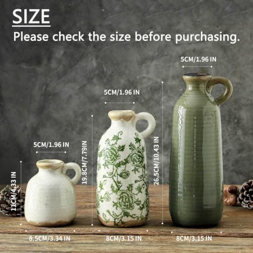 Vintage Vase Set of 3 with Handle (010 - Vintage Green)
