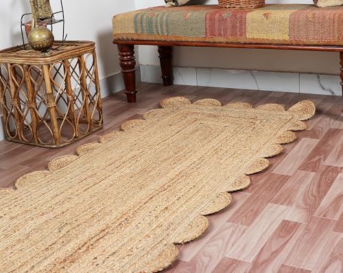 Hand Woven Natural Jute Scalloped Rug (Beige / 3' x 5' (Scalloped))