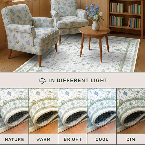 Blue and Green 4x6 Rugs for Small Living Room (4' x 6' (Rectangular) / Cream Green)