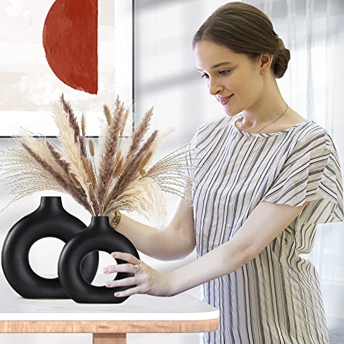 Black Ceramic Vase for Modern Home Decor (Black / Small + Big)