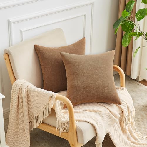 2 Pack Apricot Brown 26x26 Chenille Throw Pillow Covers for Couch (Apricot Brown / 26" x 26" (Pack of 2))