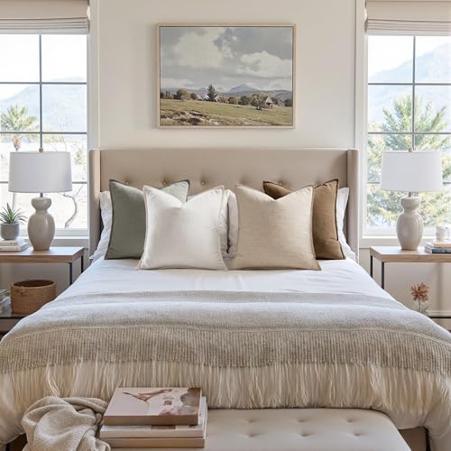 Neutral Boho Linen Decorative Pillow Covers 20x20 Inch Pack of 4 (20" x 20" (Pack of 4) / Neutral)