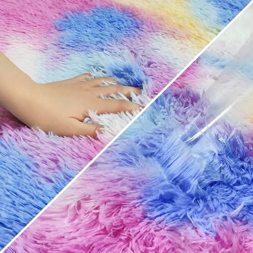 Fluffy Colorful Rug for Bedroom 2x6 ft Kawaii Tie (Tie-dyed Colorful / 2' x 6' (Runner))