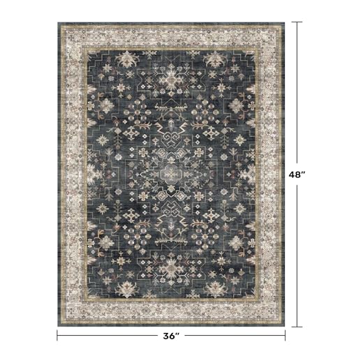 Black Boho Washable Entry Rug (3' x 4' (Rectangular) / Ashen / Multi)