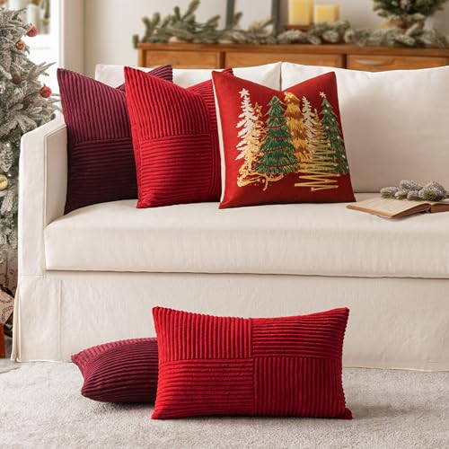 Christmas Red Decorative Throw Pillow Covers for Couch 18x18 Inch (18" x 18" (Pack of 2) / Red)