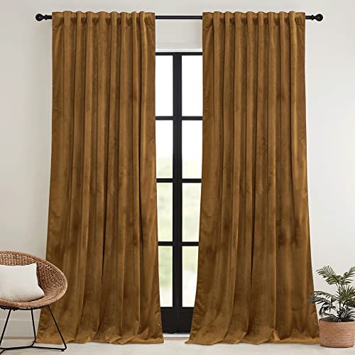 Velvet Curtains 108 inches Long (Golden Brown / 52"W x 108"L (Pack of 2))