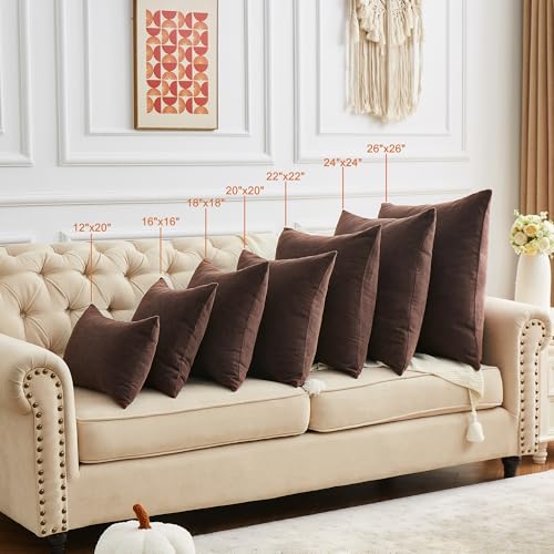 Coffee Chenille Throw Pillow Covers 22x22 Set of 2 for Couch (Coffee / 22" x 22" (Pack of 2))