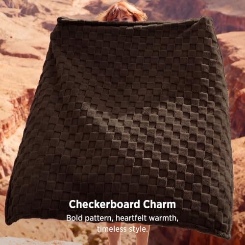 Checkered Soft Cozy Fall Twin Blanket for Bed (Brown / Twin (60" X 80"))