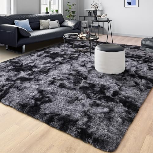Soft Fluffy Rugs for Living Room (Tie-dyed Dark Grey / 5' X 8' (Rectangular))