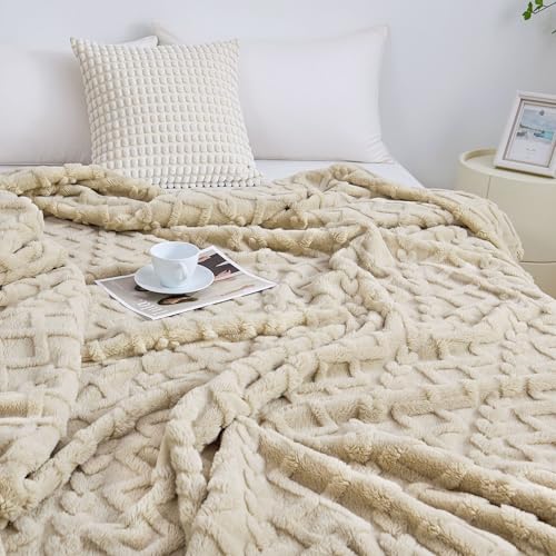 Fleece Throw Blanket for Couch (Khaki / Throw(50×60in))