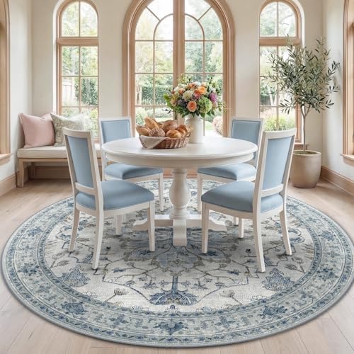 Washable Area Rug (Blue/White/Gray / 7' (Round))