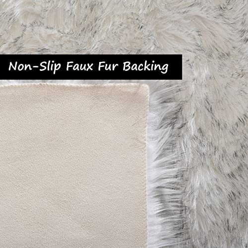 Round Fluffy Rug 3ft White with Grey Tips Circle Faux Sheepskin Fur Rug for Bedroom Living Room Fuzzy Furry Small Décor Washable (3' (Round) / White and Grey Tips)