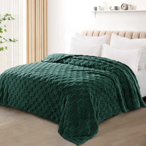 3D Checkered Fleece Queen Blanket for Bed (Green / Queen (90"x90"))