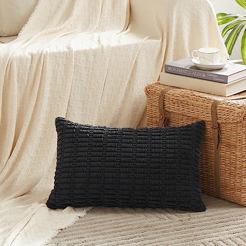 4 Packs Decorative Throw Pillow Covers for Living Room Couch Bed (20" x 12" (Pack of 4) / Black)