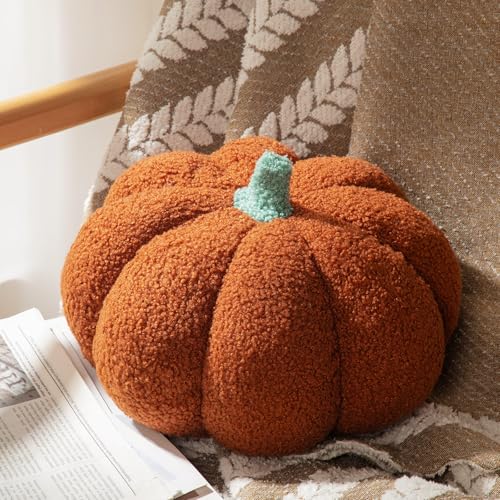 1 Pcs 3D Pumpkin Pillow Fall Decor Halloween Cushions (Brown)