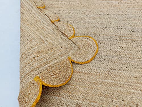 Scalloped Natural Jute Area Rug (8'x10' (Rectangular) / Yellow)