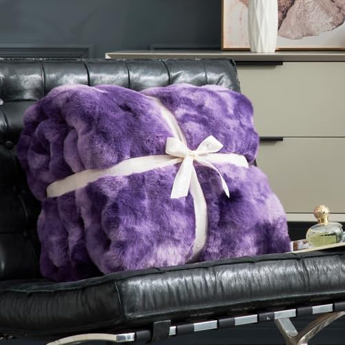 Faux Fur Throw Blanket for Couch (Tie-dye Purple / Twin(60" x 80"))