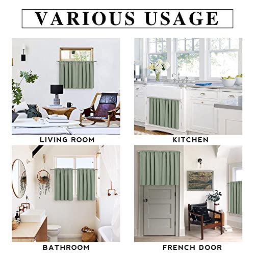 Cafe Blackout Curtains 30 inch Length (Grayish Green / 29"W x 30"L (Pack of 2))