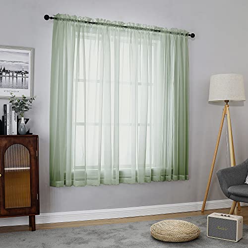 Sheer Curtains 63 Inch Length 2 Panels (Sage Green / 42"W x 63"L (Pack of 2))