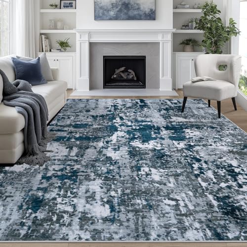 9x12 Area Rugs for Living Room Washable Bedroom Dining Room Navy Grey (Navy/Grey / 9' x 12' (Rectangular))