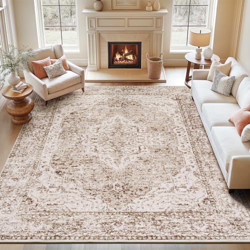 8x10 Area Rugs for Living Room Bedroom Vintage Beige Brown (Vintage Beige Brown / 8' x 10' (Rectangular))