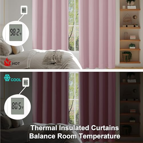 Ava Blush Blackout Curtains for Bedroom 63 Inch Length 2 Panels Set (Blush / 40"W x 63"L (Pack of 2))