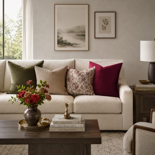 Burgundy Velvet Pillow Covers 20x20 Decorative Pillows Pack of 2 (Burgundy / 20" x 20" (Pack of 2))