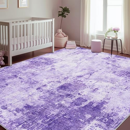 Washable 5'x7' Abstract Area Rug for Living Room Purple (Purple/Gray/Pink/White / 5' x 7' (Rectangular))
