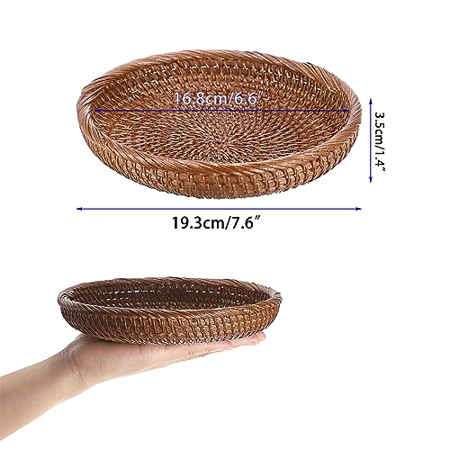Small Key Basket Bowl for Entryway 7.6" Round Wicker Basket (X-Small, 7.6" / Brown)