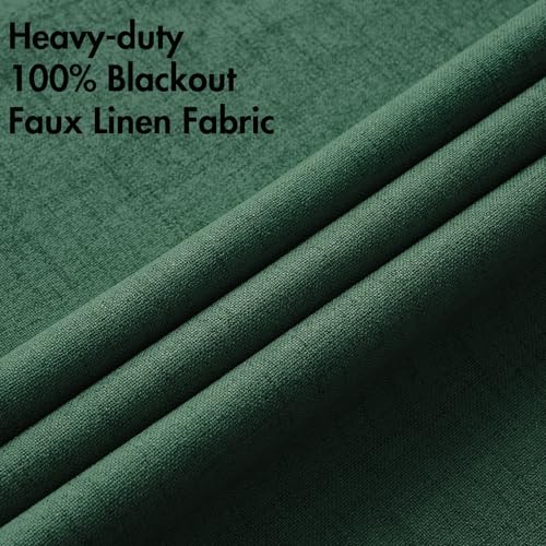 100% Blackout Linen Curtains for Bedroom 52x90 Inches Emerald Green (Emerald Green / 52"W x 90"L (Pack of 2))