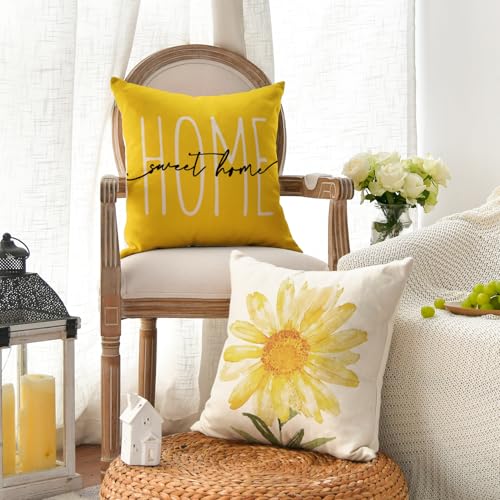 Home Sweet Home Spring Summer Flowers Yellow Throw Pillow Covers (Yellow / 20" x 20" (Pack of 4))