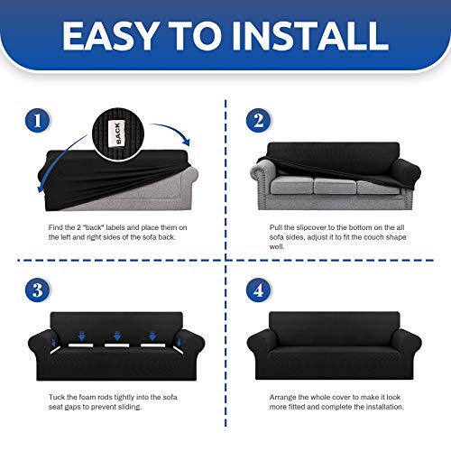 Stretch Oversized Couch Covers for Sofa Slipcover (Black / X-Large)