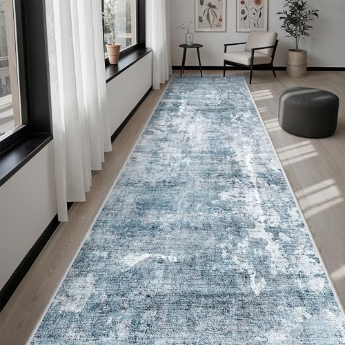 Abstract Runner Rug 3x10 Hallway Kitchen Rugs Non (Blue/Grey / 3' x 10' (Runner))