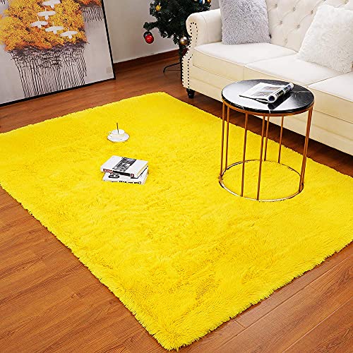 Area Rugs Fluffy Living Room Carpets for Kids Bedroom 4x5.3 (Yellow / 4' x 5.3' (Rectangular))