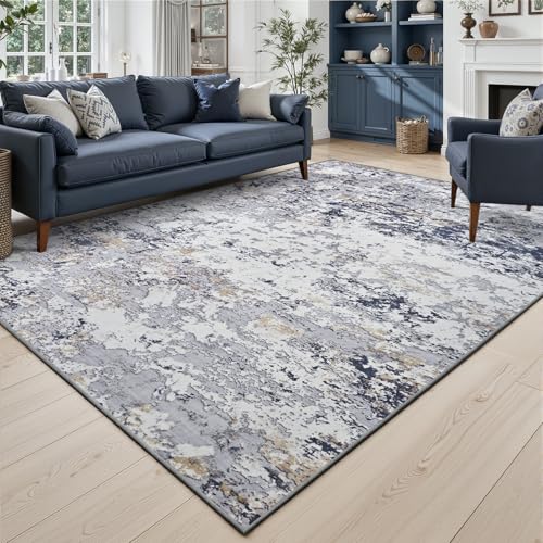 Washable 5x7 Area Rug with Non (Blue White Gold / 5' x 7' (Rectangular))