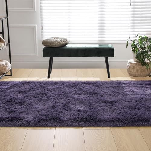 Purple Soft Runner Rugs for Bedroom 2x6 ft with Rubber Backing (Gray Purple / 2' X 6' (Runner))